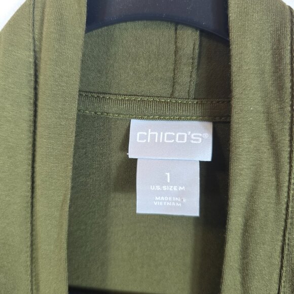 Chico's Olive Green Touch of Cool Knit Open Front Cardigan Women's Size Medium - Picture 8 of 13